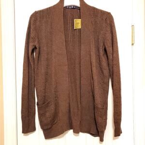 Sz Small FADE Brown Lightweight Cable-Knit Open Cardigan